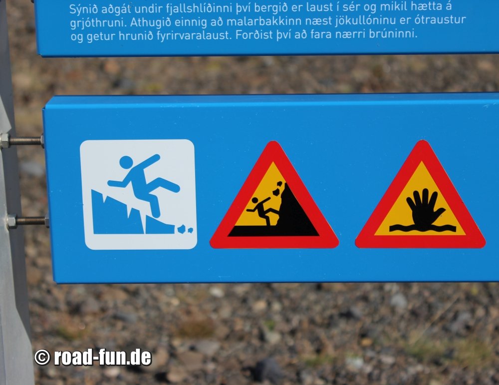 Hinweisschild Island - Gefahren am Gletscher