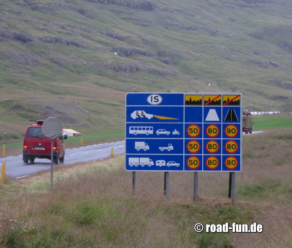 Hinweisschild Island - Geschwindigkeitstafel