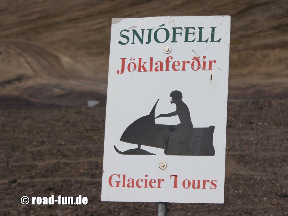 Hinweisschild Island - Gletschertouren