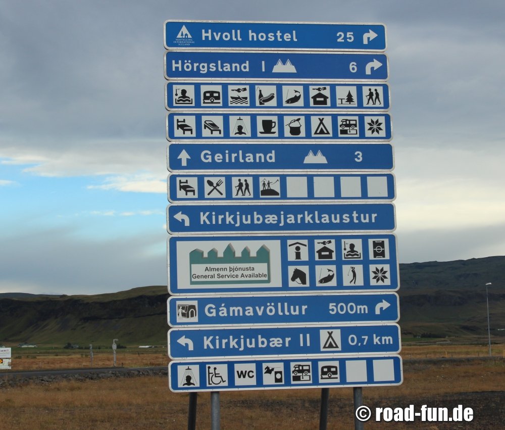 Hinweisschild Island - Tourist Informationen