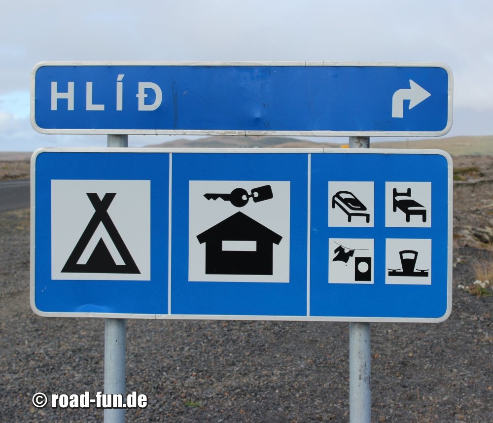 Hinweisschild Island - Übernachtungsangebote