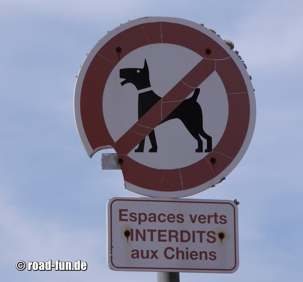 Verbotsschild Korsika - Hunde auf den Grünflächen verboten