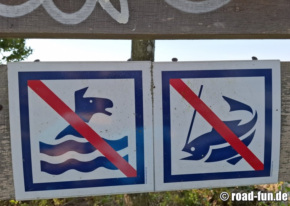 Verbotsschild Schweden - Badeverbot Hunde / Angelverbot