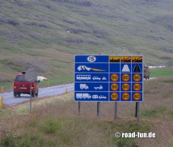 Hinweisschild Island - Geschwindigkeitstafel