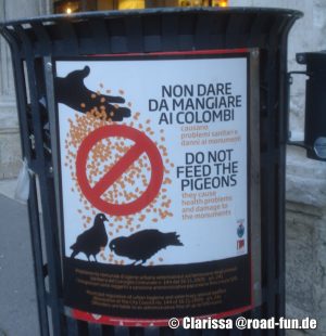 Verbotschild Italien - Tauben füttern verboten